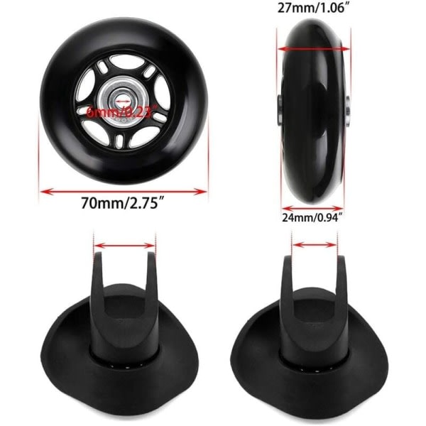 2 erstatningshjul for koffert, lagre, reparasjon for koffert 70×24mm, svart