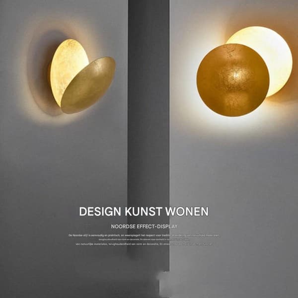 LED indendørs væglampe, 7W, eclipse-tema design, 20 cm diameter, til stue, soveværelse og trappe, guldfarve.