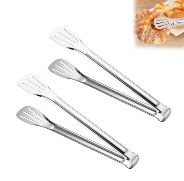 24 cm varmebestandig tangsett i rustfritt stål (to deler), perfekt for BBQ-buffet og mathåndtering, sølv