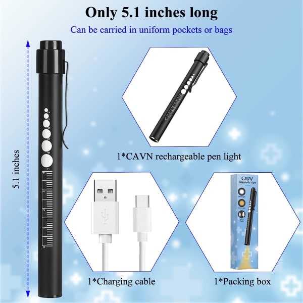 Genopladelig pennelygte med pupillometer LED pennelygte