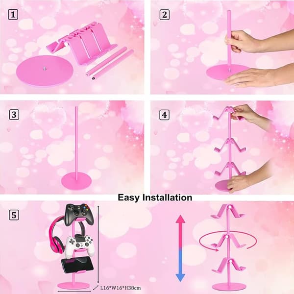 Justerbart spilcontroller stativ - Pink stativ til Xbox, PS4, PS5 og Switch