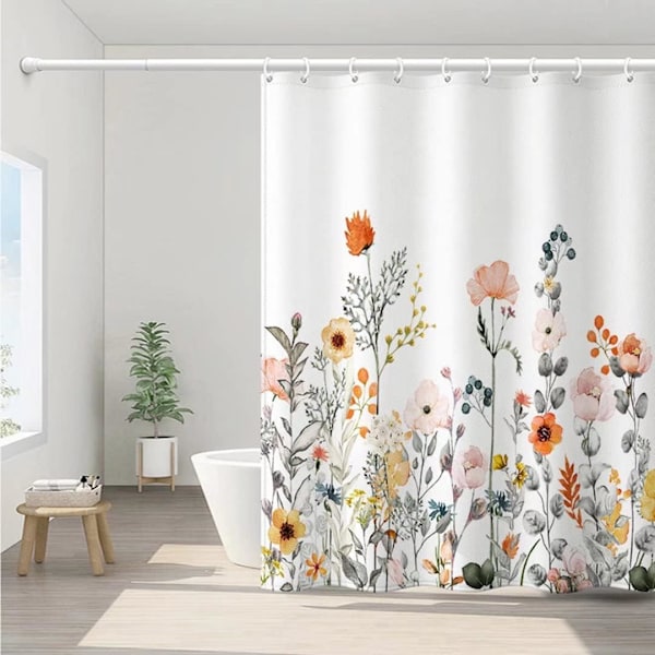 Duschdraperier, tygduschdraperi Blommor och växter Vit