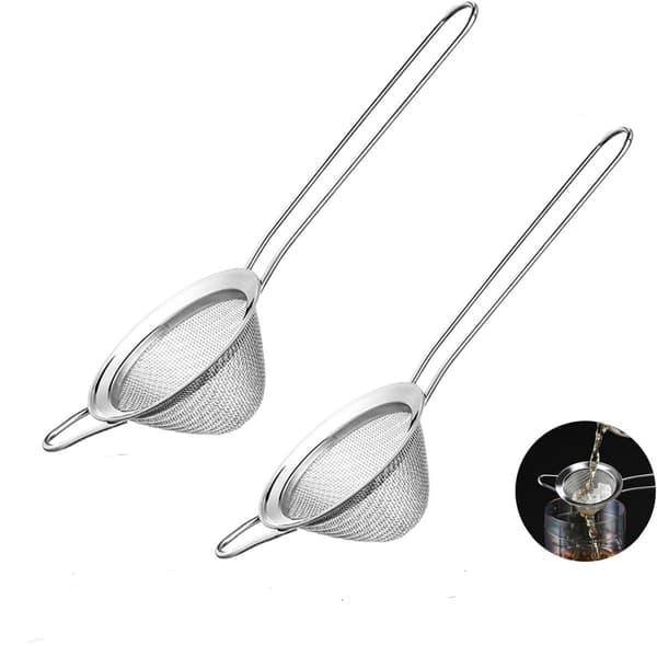 2-pakke - Cocktail Strainers - Rustfri stål Strainers - Strainers med håndtag - Koniske Strainers - Is Strainers (Sølv)