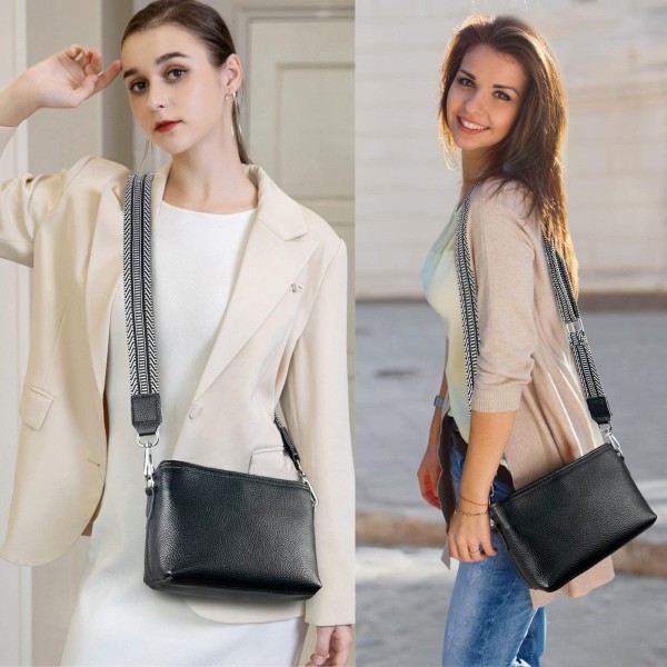Axelväska för damer, bred rem, crossbody-väska, läderväska, axelväska