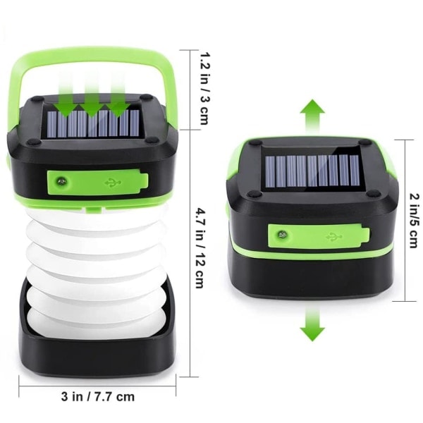 Leirintävalaisin, aurinko- ja USB-ladattava LED-leirintävalaisin, kannettava taitettava telttavalaisin, 3 tilaa, hätävalaisin ja virtapankki