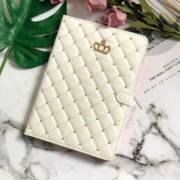 Etui til iPad 9.7 2018 2017/ iPad Air 2 / iPad Air, Diamant Sødt Elegant PU Læder Smart Auto Apple iPad 5./6. (Hvid)