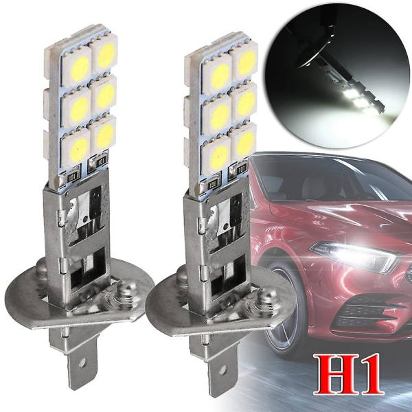 2 stk LED Hodelyskulesett H1 6000k Super Hvit 55w Tåkelys H1 Led Hodelyskule H1-12smd-5050 Bil Lys