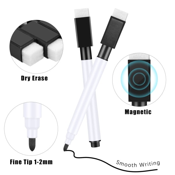 20 små whiteboard tusser - sorte whiteboard markere med viskelæder Fin spids whiteboard pen til børn (sort)