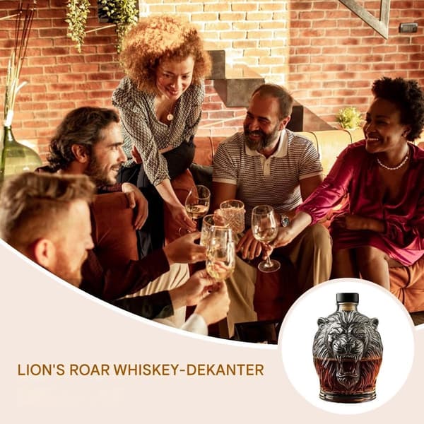 Lejonformad whiskyställ, 300 ml glas, present/prydnad.