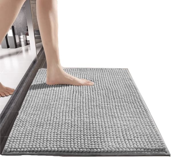 Chenille sklisikker absorberende baderomsmatte, 50*80cm, kort luv, tåkegrå