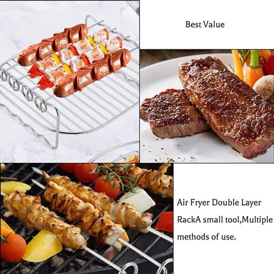 ING Airfryer-rist, 17 x 17 x 7 cm, airfryer-tilbehør, varmluftfriture-tilbehør, rustfrit stål.