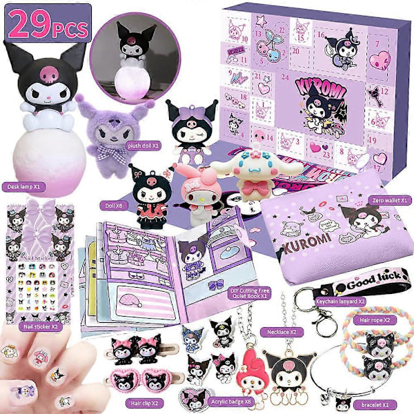 Julekalender 2024 Kuromi My Melody Cinnamoroll Sanrio Hello Kitty Leketilbehør Juleteller Kalender Gaver til barn Kuromi