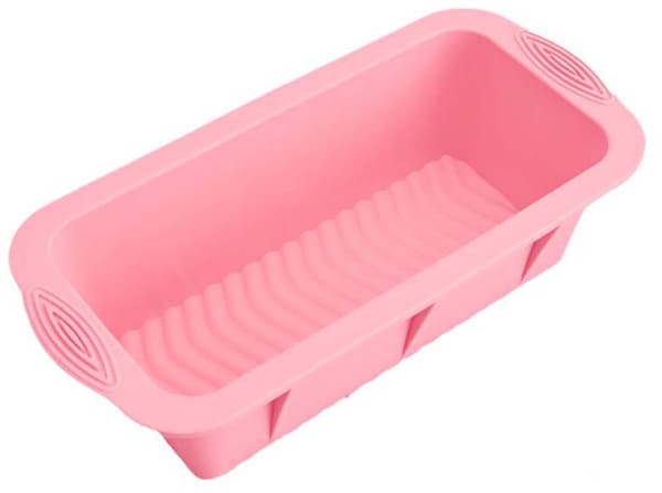 Rektangulär bakform i silikon, non-stick, för bröd, bakverk och pajer, rosa.