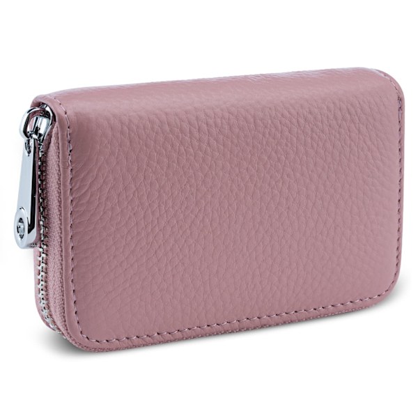 RFID-blockerande plånbokshållare i läder - Mini plånbok med blixtlås för kvinnor och män (Rosa)