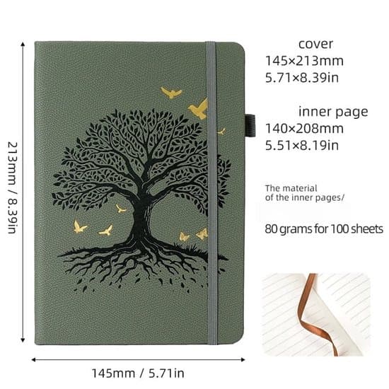 ING 2026 Agenda - Notesbog - Dagbog - A5 - Grøn - Træform (Thanksgiving Tree)