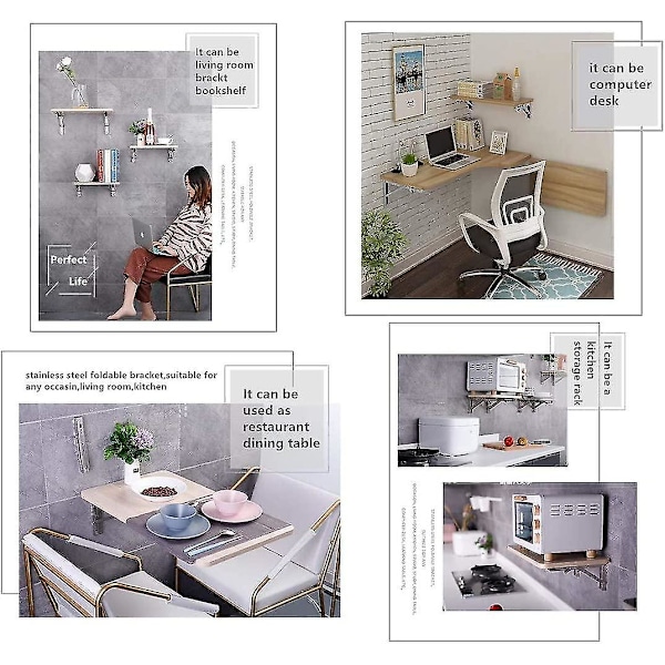 Foldbar firkantet 400 mm foldbart rustfrit stål beslag firkantet til væg Etagere 2 stk