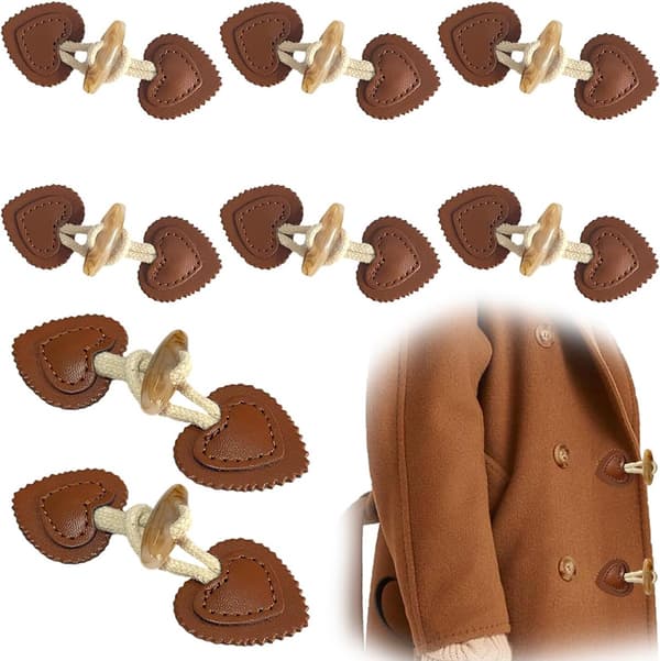 8 par hjerteformede læderknapper brune dekorative tøjknapper til veste vinterfrakker og efterårstøj håndlavet modetilbehør og