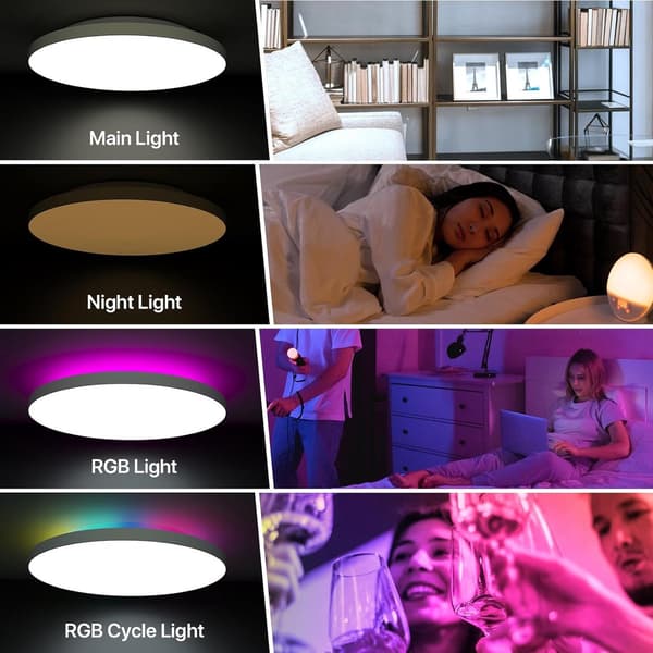 RGB smart LED loftlampe, 30cm, WiFi, Bluetooth, APP stemmestyring, kompatibel med Alexa og Google Assistant