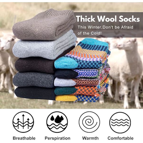 5 par herrstrumpor i merinoull, vinterstrumpor i ull, termiska strumpor i bomull, tjocka termiska strumpor för vandring, vandring, present, svart, kamel, brun Black camel brown