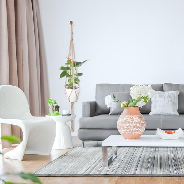 4-delars rustik naturjutevävd hängande växtkorg med elegant och chic foder (2 st 90 cm + 2 st 105 cm)