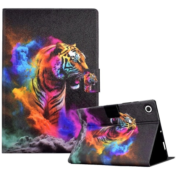 Mönstrat Läderfodral för Samsung Galaxy Tab A8 10.5 (2021) X205 / X200 Fack för Surfplatta (Färgglad Tiger)
