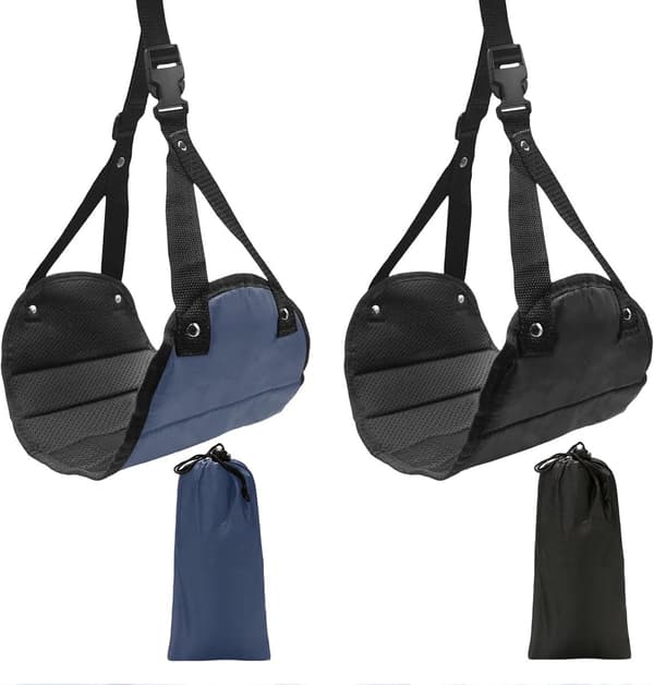 Flygresa benstöd 2-pack, blå-svart, justerbart, med förvaringsväska