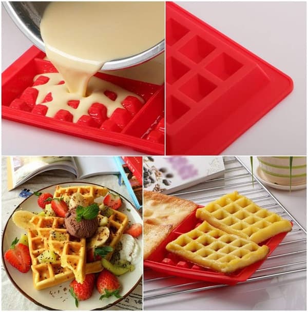 2 stk. Formkageform, Vaffelform Silikon, Kageform Isbit Brødform 4-in-1 Square Waffles