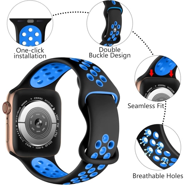 Silikon Sportsbånd Kompatibelt med Apple Watch, for Apple Watch Ultra/Ultra 2/iWatch SE Serie 9 8 7 6 5 4 3 2 1