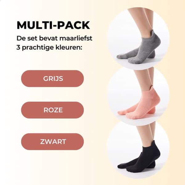 Halkfria strumpor för kvinnor - 3-pack - Vit, Rosa, Svart