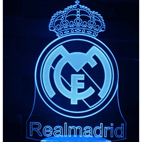 Barnegavelampe, Real Madrid Fotball 3D Lampe, 16 Lysfarger og Fjernkontroll, Gave til Fotballspillende Barn