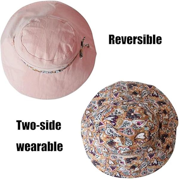 Vendbar bredskygget solhat til kvinder - Foldbar solhat - Pink