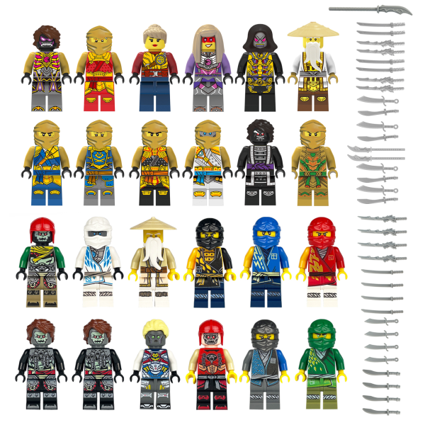 Sett med 24 go Minifigurer Kai Jay Sensei Wu Master Bygg fargerik fargerik one size