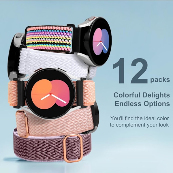12-pack Stretch Band för Galaxy Watch 7 6 5 4 40mm 44mm, Galaxy 5 Pro 45mm, 6 Classic 47mm 43mm, 4 Classic 46mm 42mm, Active