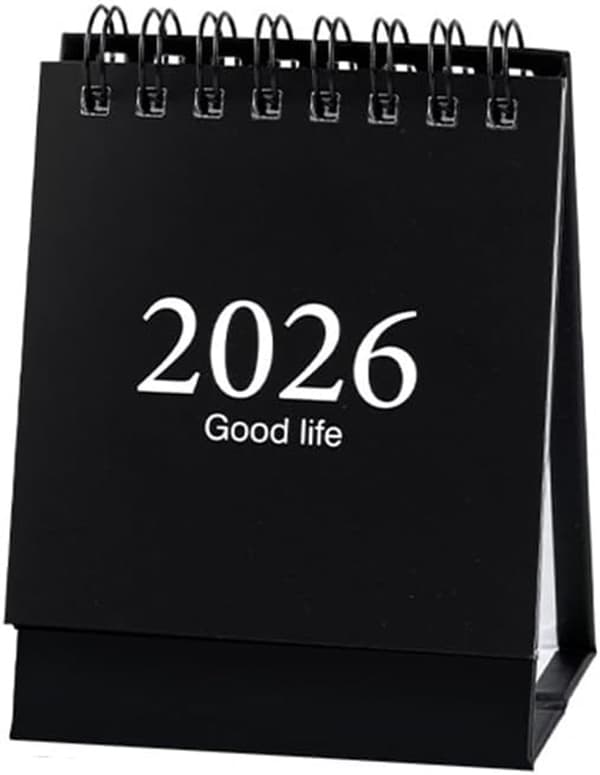 Mini skrivebordskalender, januar 2026 – juli 2027, 9,5 x 7,5 cm, svart.