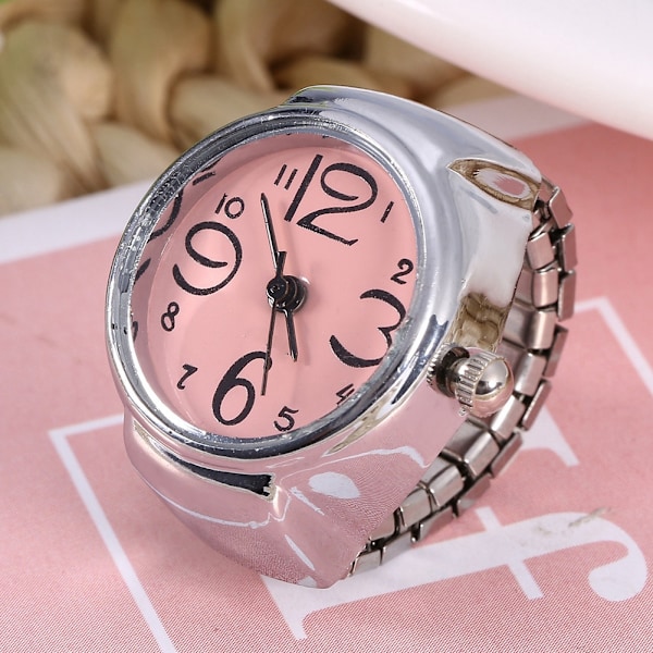 1 trendy dame- og herre ring med quartz analog urskive (pink)