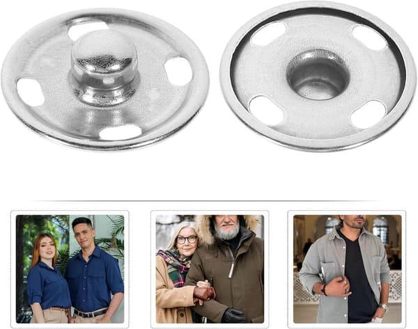 ING 50 Sett Syknapper, Metallfester, Trykknapper, Usynlige Knapper, DIY Håndverkstilbehør (15mm, Sølv)