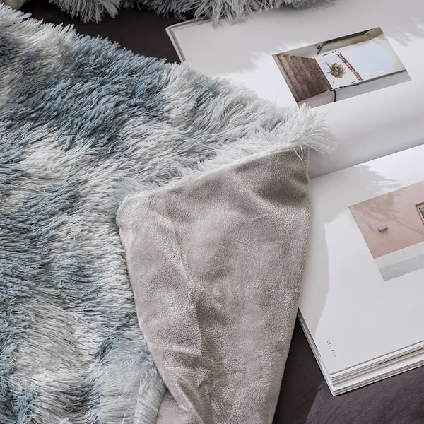 Filt, fluffig fuskpälsfilt, grå fleece, överkast, S
