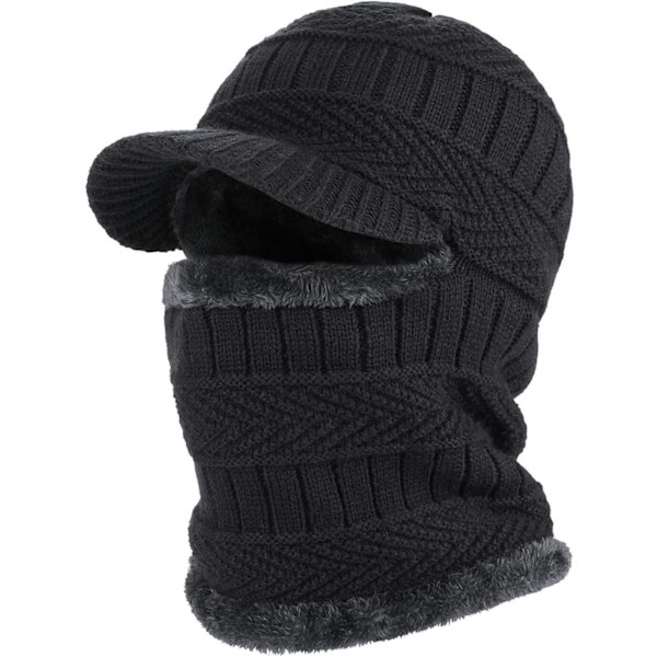 Vinter stickad balaclava mössa med flexibel halsvärmare, vindtät varm unisex för utomhussporter Svart Black