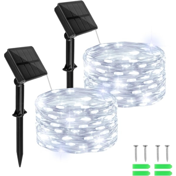 Outdoor Solar Lights Waterproof 50 LED 8 Modes Cool White 2 Pack - 39.4ft