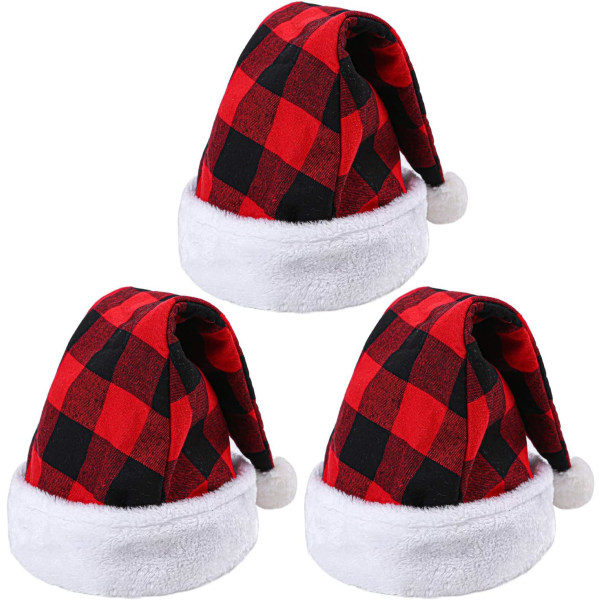 3 Pack Santa Hat Plaid Santa Hat Luxury Plush Hat for Christmas Costume Party and Holiday Events