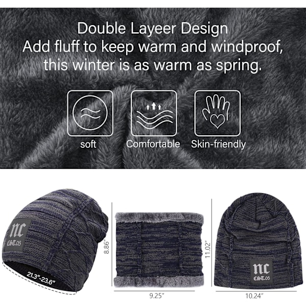 Huer & Halsvarmer Sæt til Mænd & Kvinder Vinter Beanie Hat Tyk Fleeceforet Skuldehat Halsvarmer til Mænd Kvinder Blue