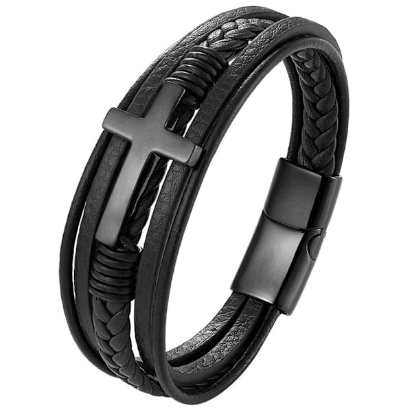 Stilsäkert Högkvalitativt PU-Läder Korsarmband Svart Svart 21CM