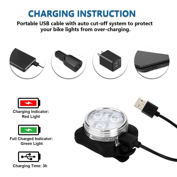 Super Kirkas USB-Latautuva Polkupyörän Valosarja - Etu- ja Takavalot Yöajoon - Vedenkestävä ja Kestävä