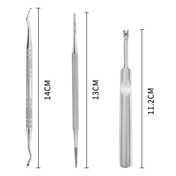 3 stk. Indgroet Negleværktøjer, Indgroet Neglefil og Løfter, Fodpleje Sæt