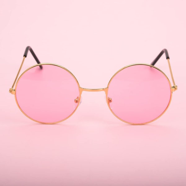 Pack Hippy Aurinkolasit - Pyöreät Metallikehyksiset Aurinkolasit Retro Ympyrälasit Hienoihin Pukeutumisiin Hippi-Asusteisiin (Vaaleanpunainen, Sininen, Keltainen)