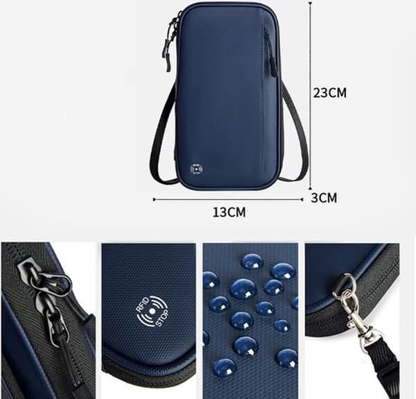 RFID-skjermet vanntett passholder (mørkeblå), multifunksjonell reisedokumentorganisator