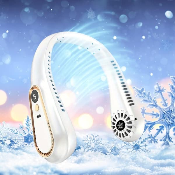 Halsventilator USB-C – Genopladelig Bladeless Ventilator med LED-display, Hvid 1200 mAh