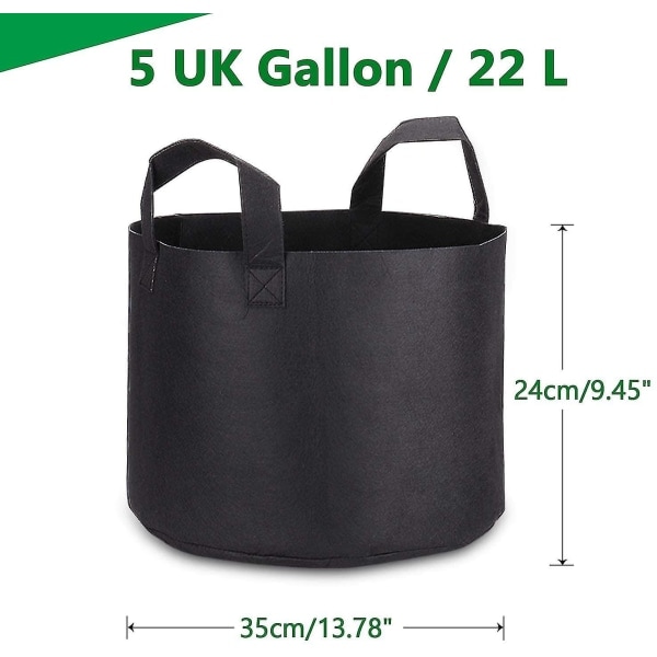 Hemma 5 Gallon Odlingspåsar med Växtetiketter, 5-Pack Tjockt Tyg