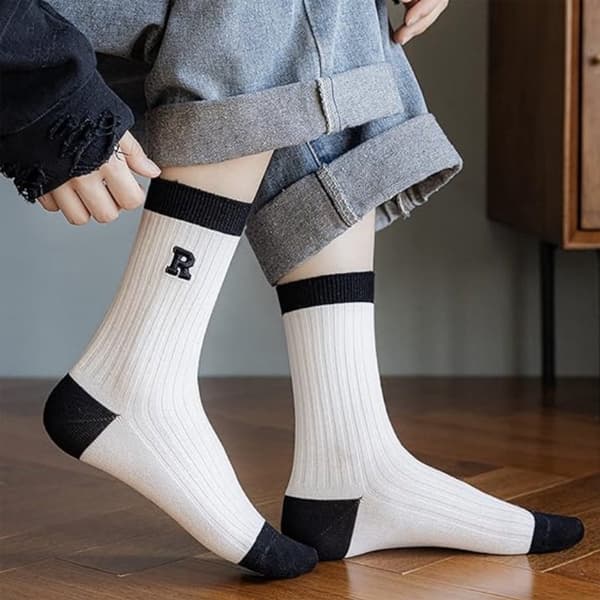 5-par pakke - Stribede strømper til kvinder - Sort- og hvidstribede strømper til kvinder - Leggings