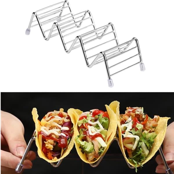 2-delt sæt - Taco-clips i rustfrit stål - Taco-holder - Køkkenudstyr - Sølv